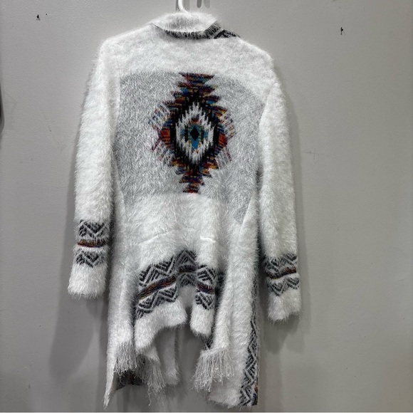 Northern Angel Rainbow Tribal Fuzzy Cardigan Sweater Aztec Women’s Size Medium - Picture 10 of 11